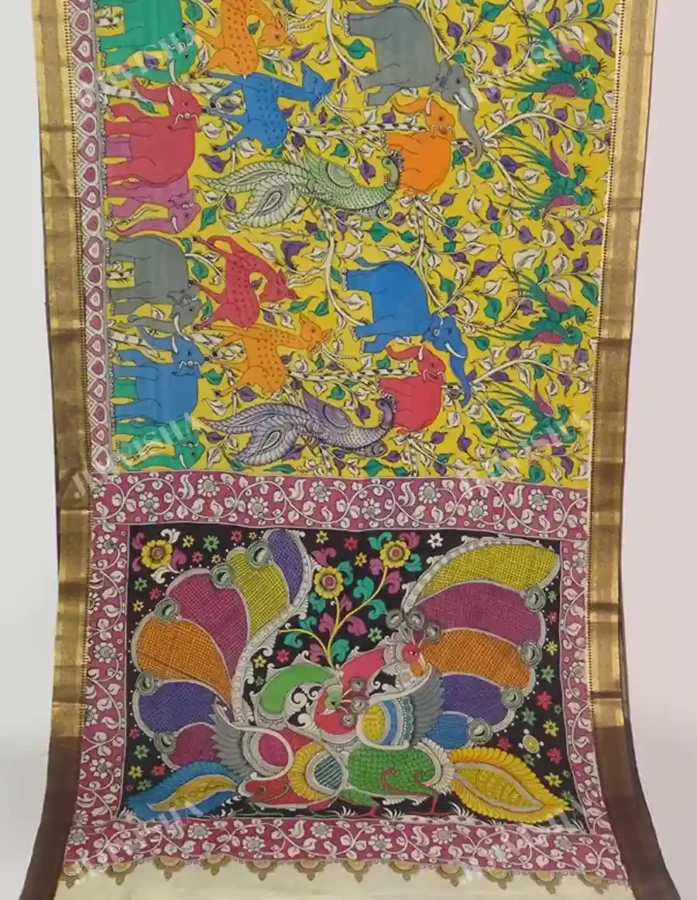 Buy Yellow Kalamkari Silk Saree Online