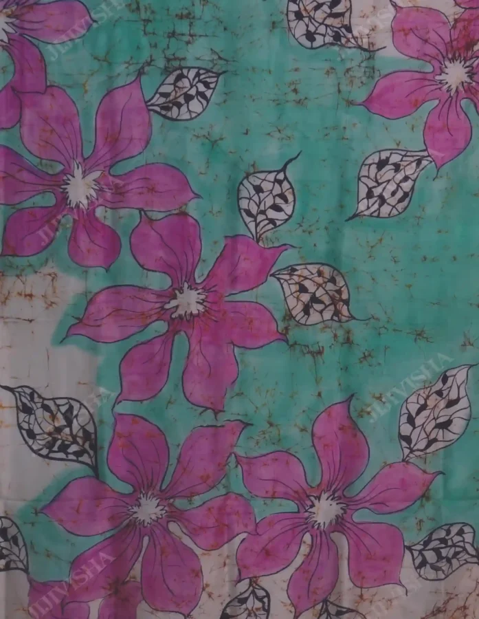 Buy Aqua Green Hand Painted Silk Saree Online