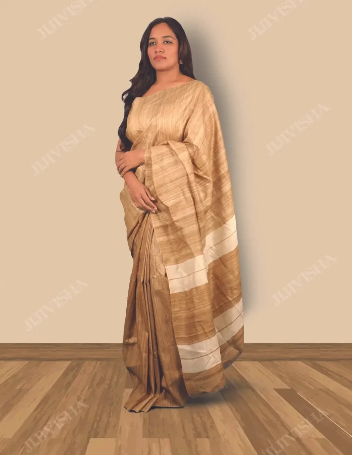 Buy Tussar Silk Natural Shade Saree Online