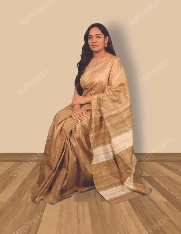 Buy Tussar Silk Natural Shade Saree Online