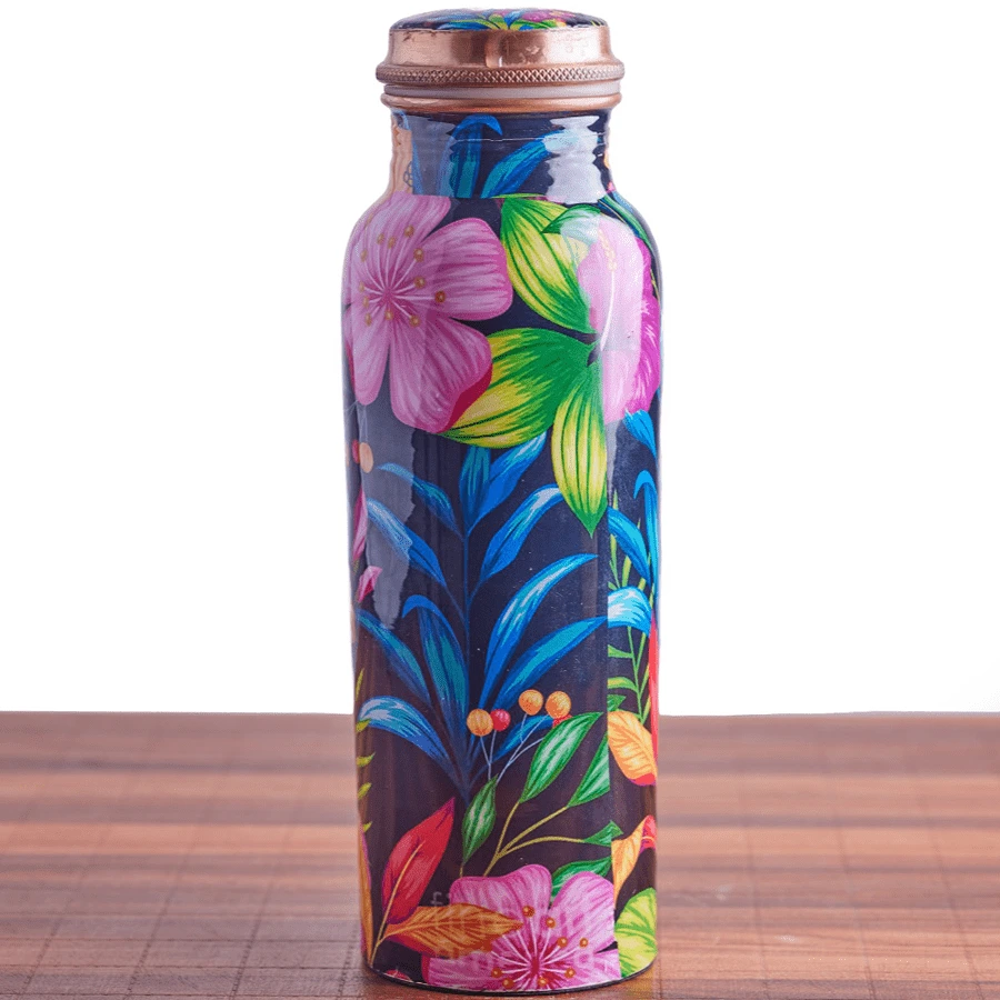 Floral Black Copper Water Bottle