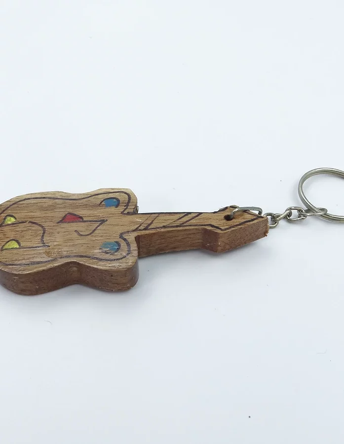 Wooden Guitar Hand Painted Key Chain