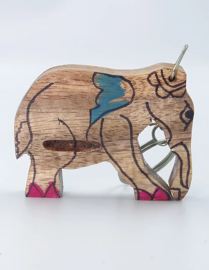 Wooden Elephant Hand Painted Key Chain