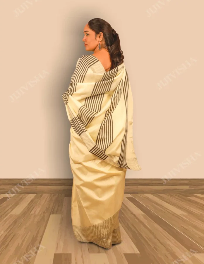 Buy White Bishnupur Pure Katan White Silk saree Online