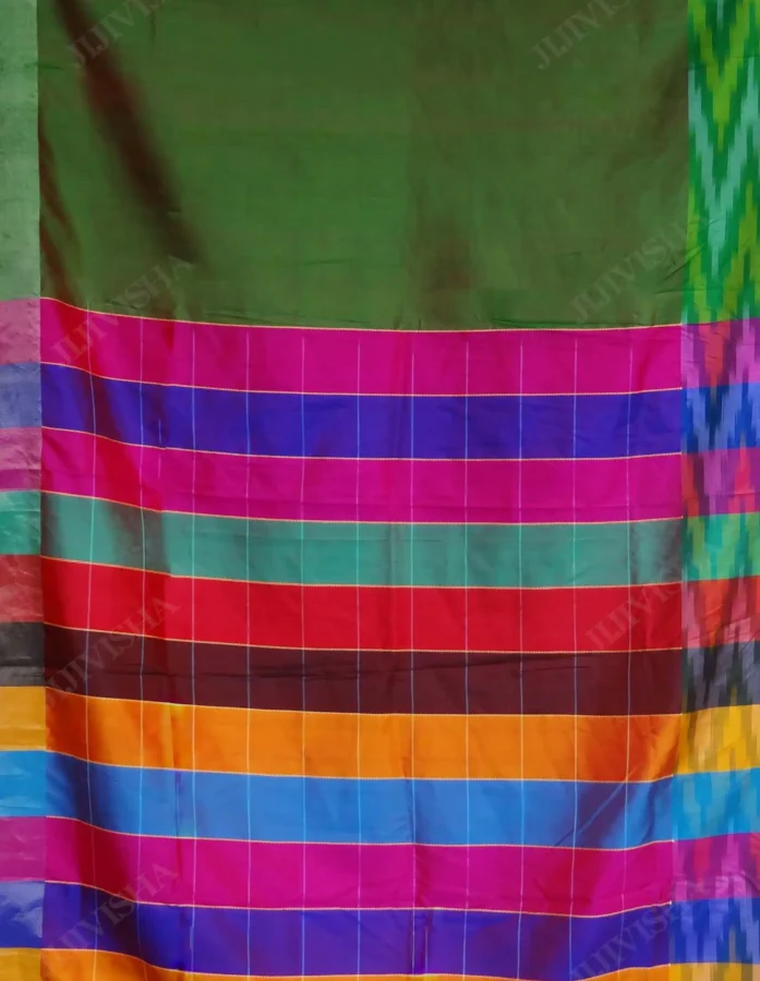 Buy Red & Green Katan Silk Ikkat Border Saree Online