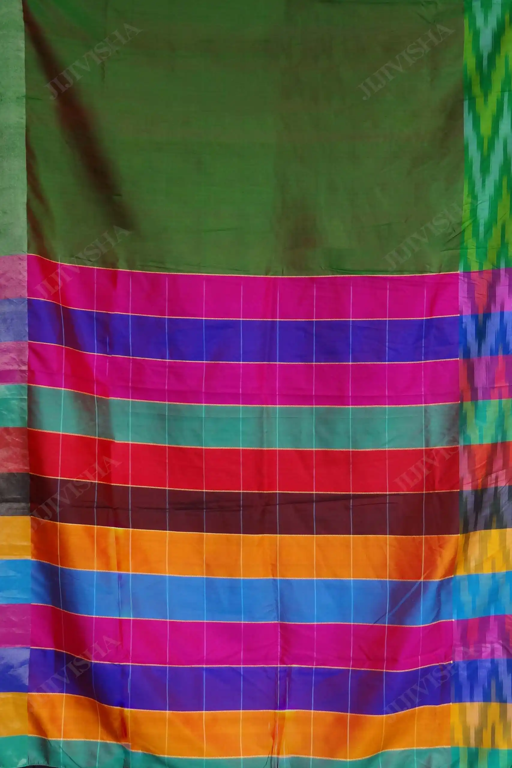 Buy Red & Green Katan Silk Ikkat Border Saree Online