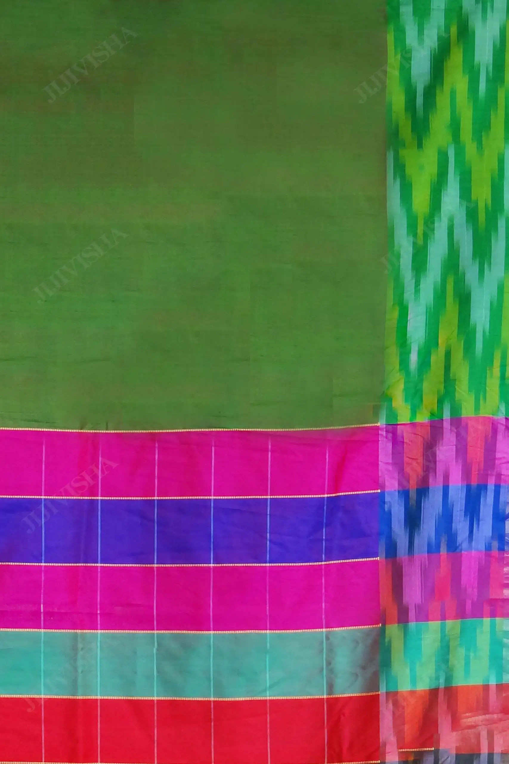 Buy Red & Green Katan Silk Ikkat Border Saree Online