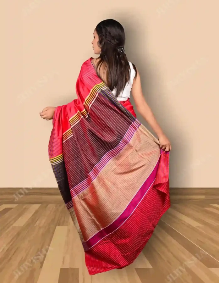 Buy Pure Silk Plain Saree with Kantha Style Weaving Online