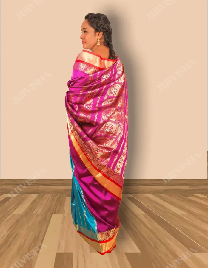 Buy Blue & Violet Gorod Silk Saree Online