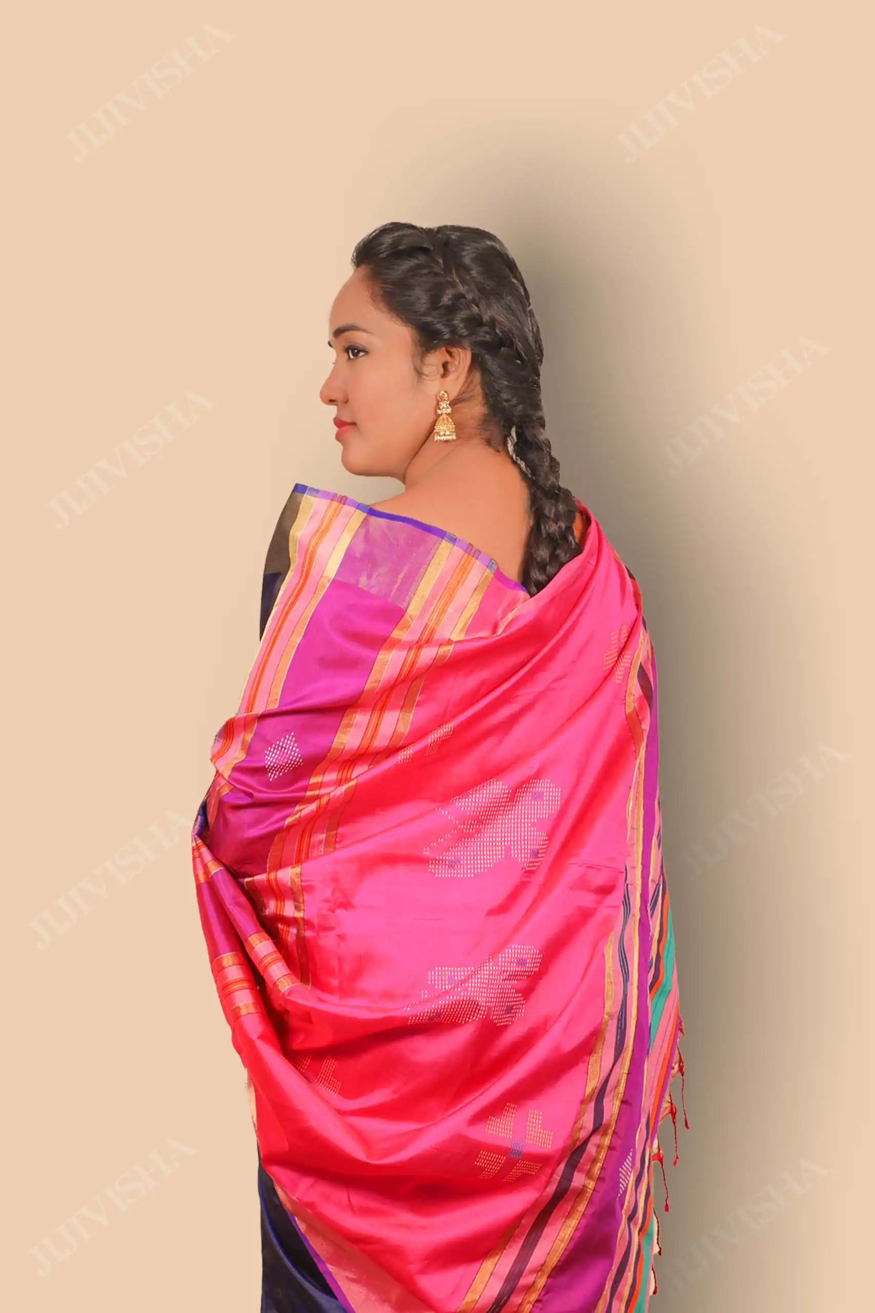 Buy Blue & Pink Bishnupuri Silk Saree Online