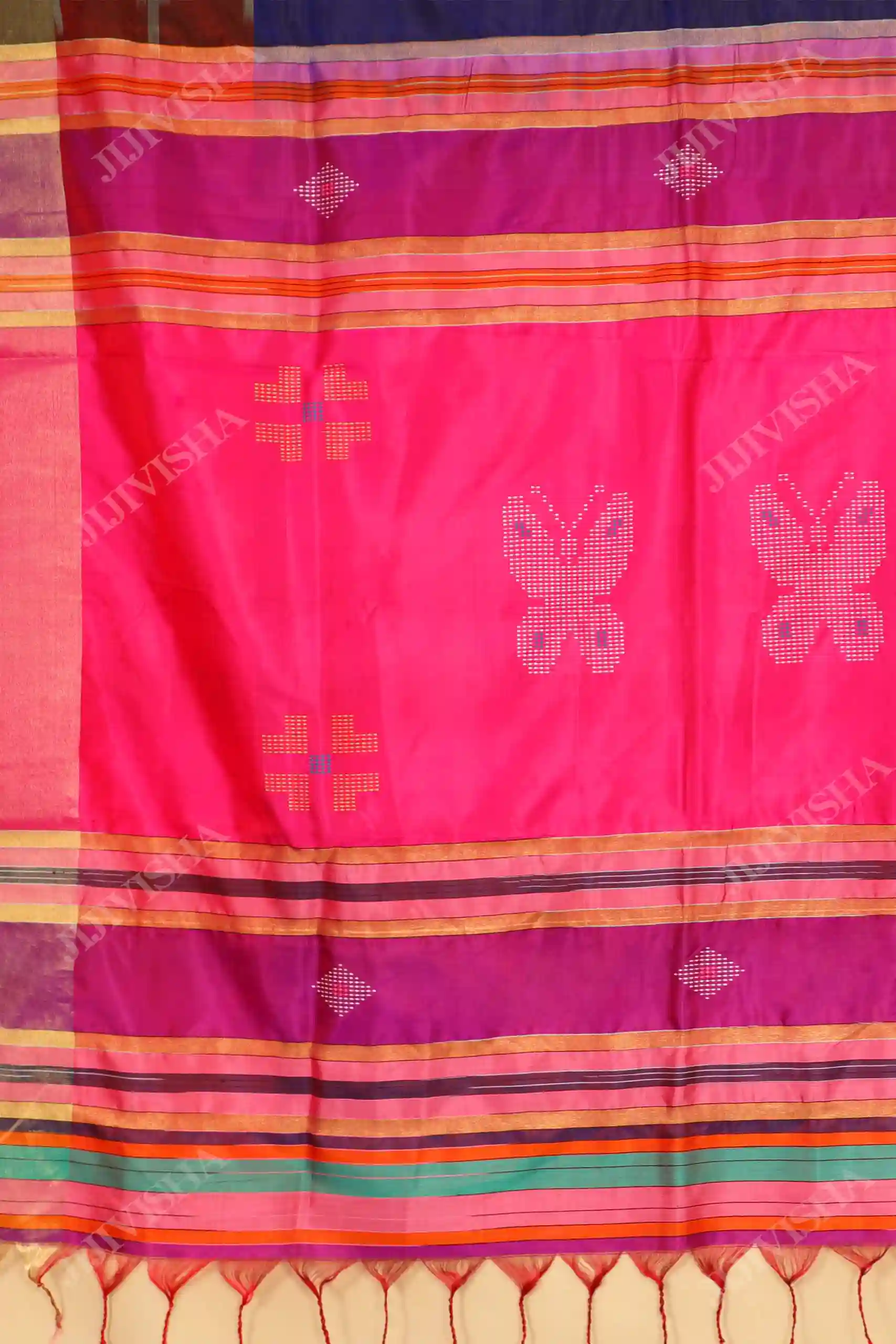 Buy Blue & Pink Bishnupuri Silk Saree Online