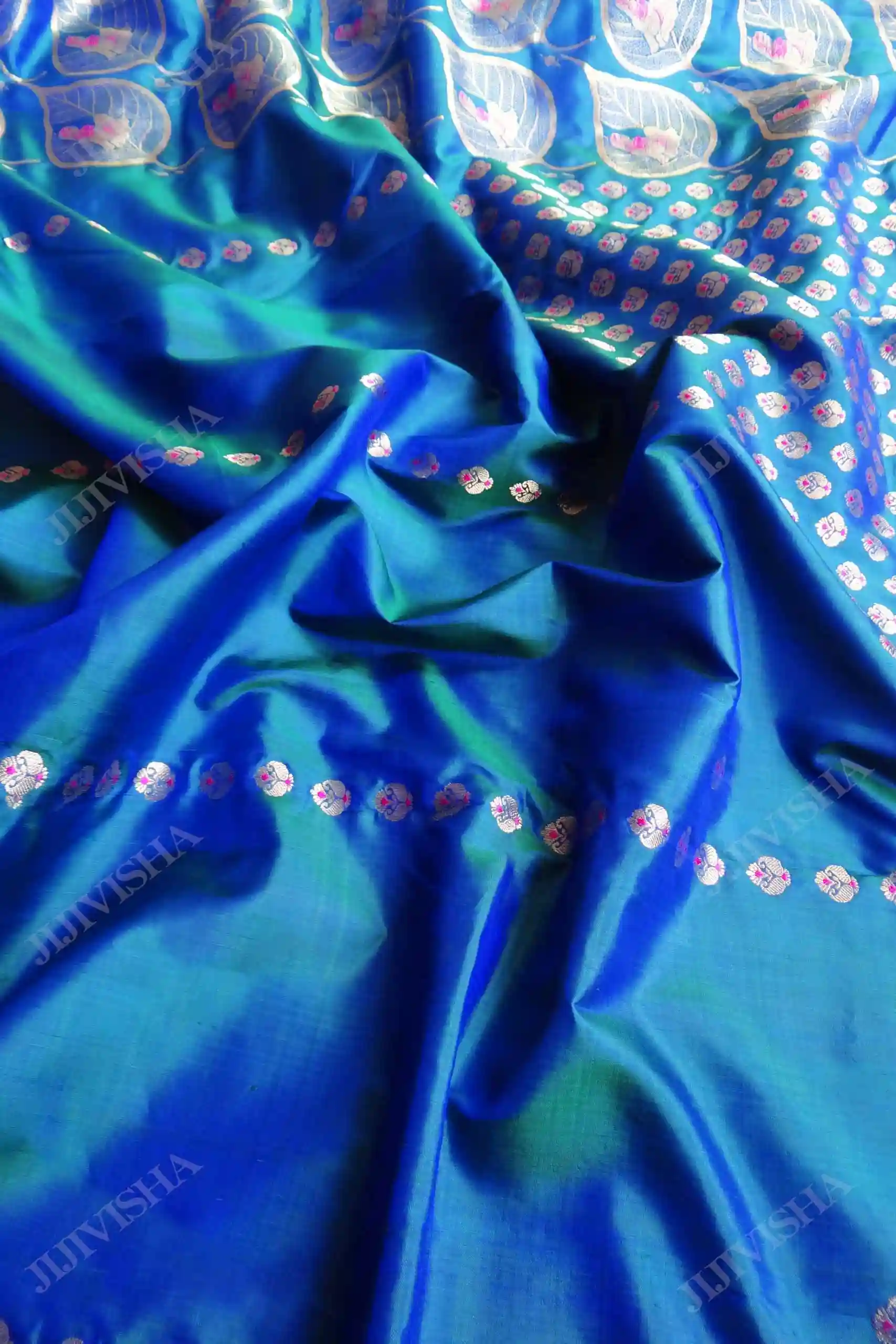 JVWSR080_6 Buy Pure Katan Silk Blue Swarnachari Saree Online
