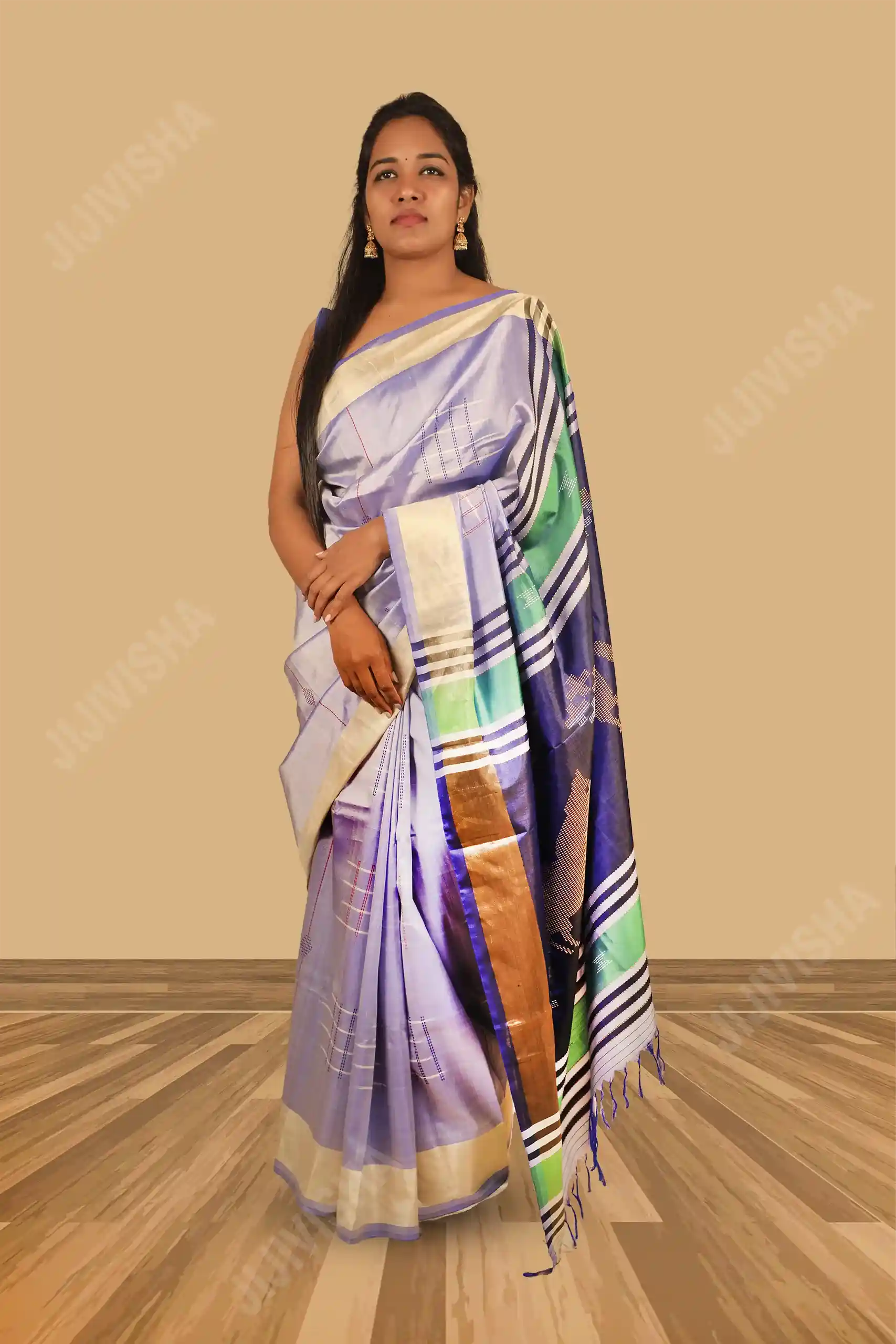 Buy Pure Katan Silk Purple Kolakhetra Saree Online