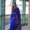 Buy Royal Blue Bishnupuri Swarnachari Pure Katan Silk Saree Online