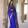Buy Royal Blue Bishnupuri Swarnachari Pure Katan Silk Saree Online