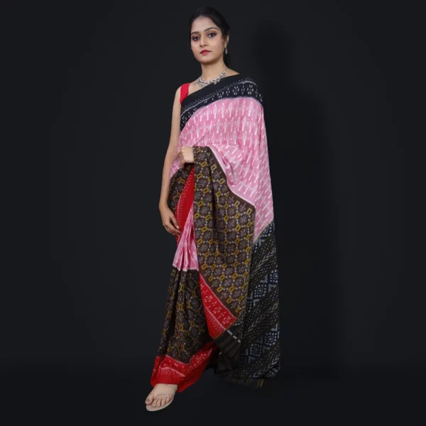 Brown-Pink Double Coloured Pure Cotton Saree With Plain Border