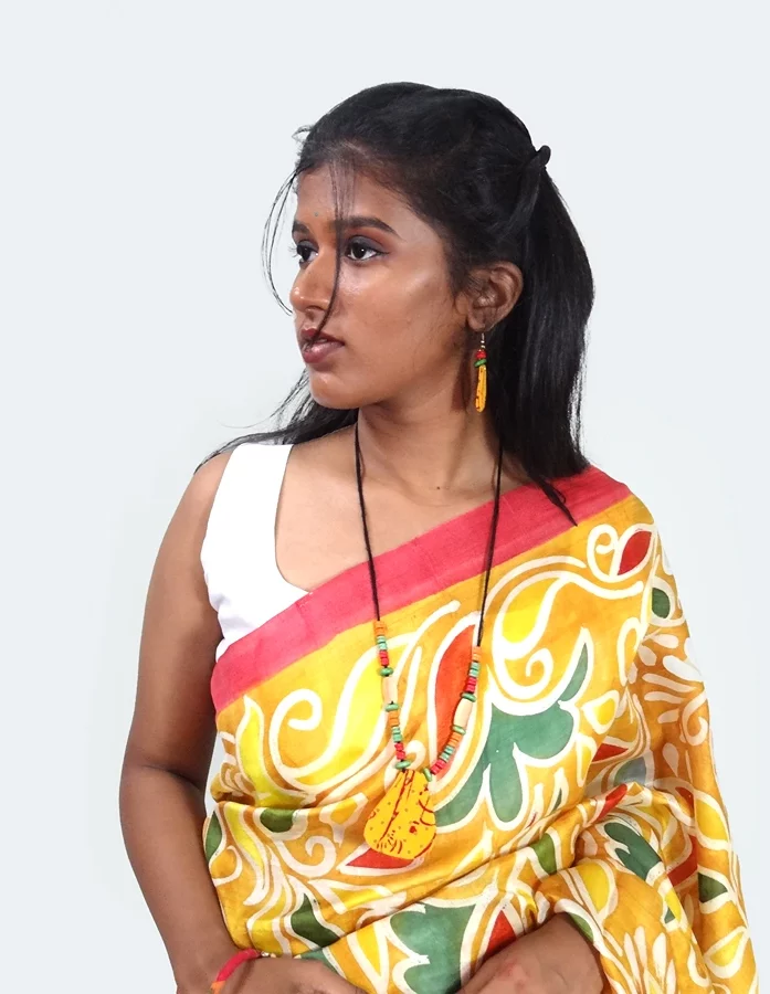 Yellow And Red Clay Necklace With Earrings