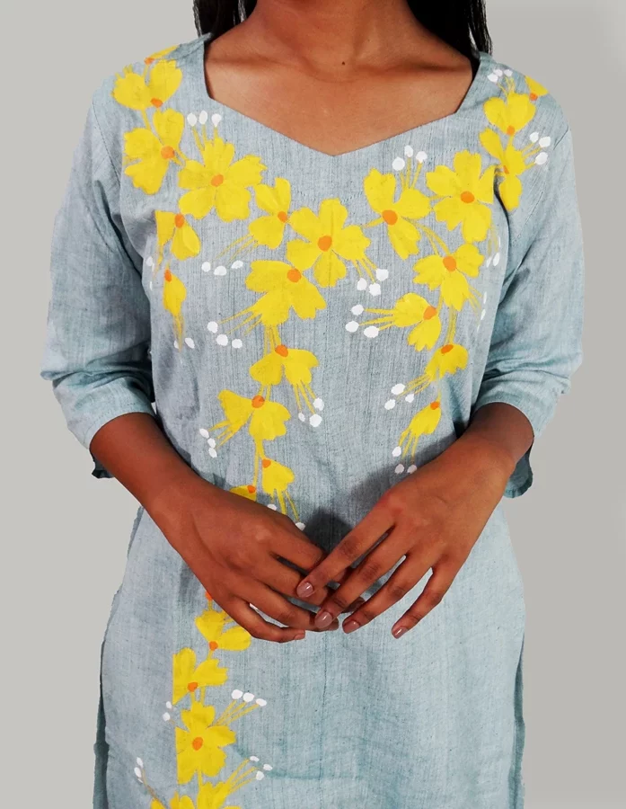 Light Blue Hand Painted Cotton Kurta