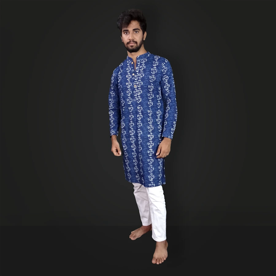 Hand Block Printed Indigo Kurta-Pyjama Set