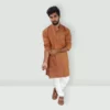 Handcrafted Brown: Superfine Cotton Short Kurta with Chinese Collar