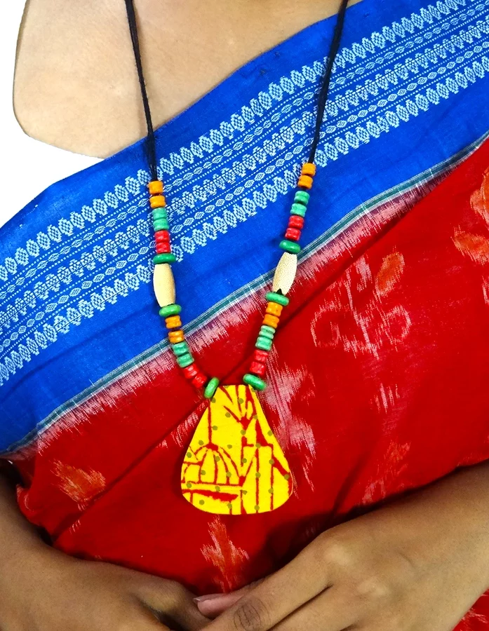 Yellow And Red Clay Necklace With Earrings