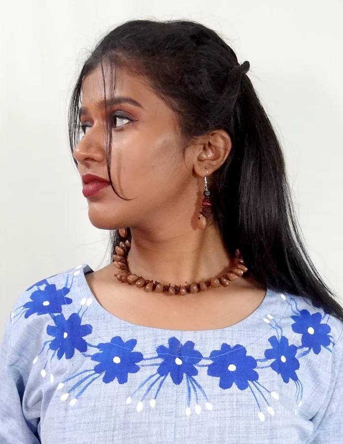 Blue Hand Painted Cotton Kurta - Gallery Image