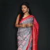 Red-Grey coloured pure cotton tribal bandha saree