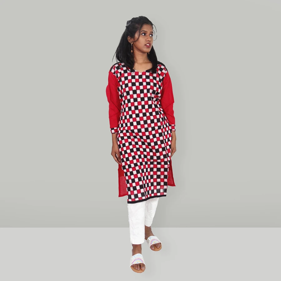INDIAN WESTESN FASHION Women Checkered Frontslit Kurta - Buy INDIAN WESTESN  FASHION Women Checkered Frontslit Kurta Online at Best Prices in India |  Flipkart.com