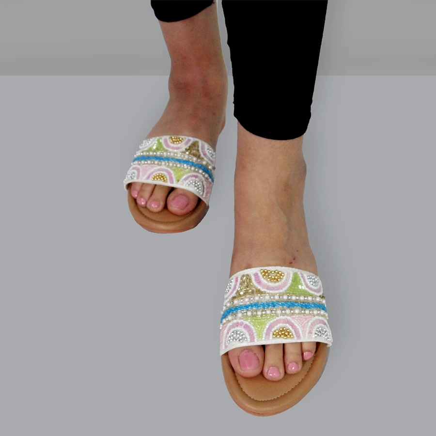 Ivory & Pink Flat Slip-Ons