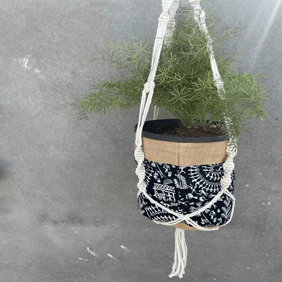Buy Black And White Jute Planter With Hanger online