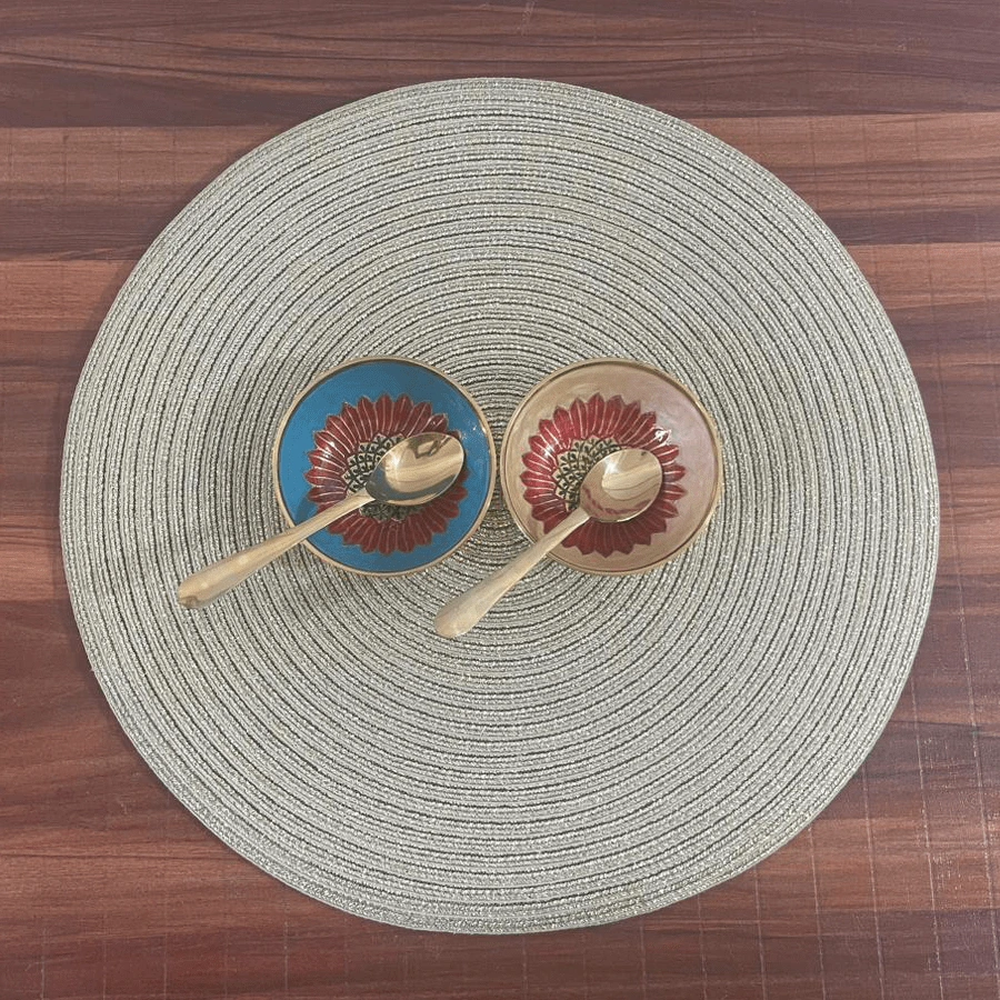 Floral Brass Dessert Bowls Set with Spoons