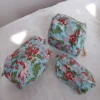Blue & Red Floral Hand Block Printed Pouch(Set of 3)