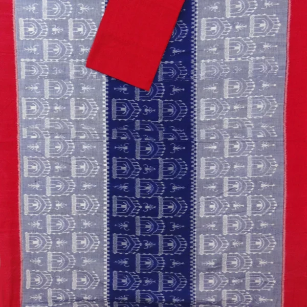 Red-Blue Coloured Pure Cotton Multi-layer Bandha Saree