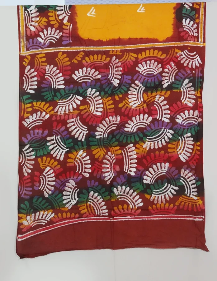 Yellow Coloured Hand Batik Printed Cotton Saree