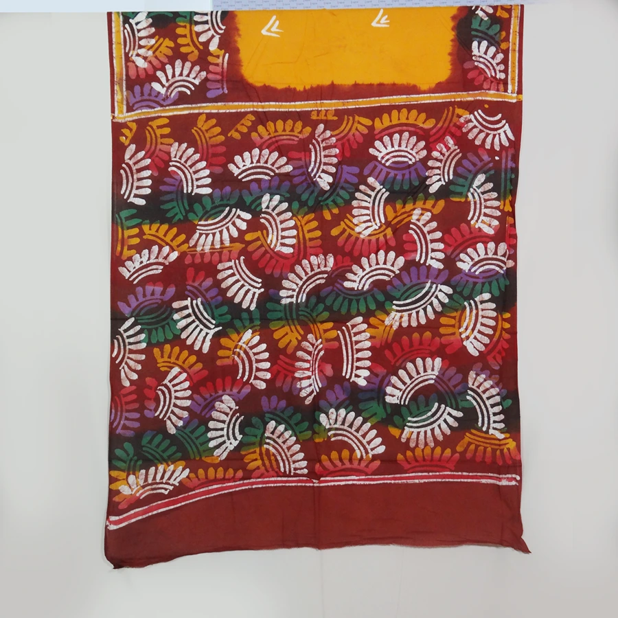 Yellow Coloured Hand Batik Printed Cotton Saree