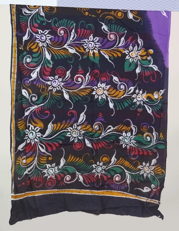Purple Coloured Hand Batik Printed Cotton Saree