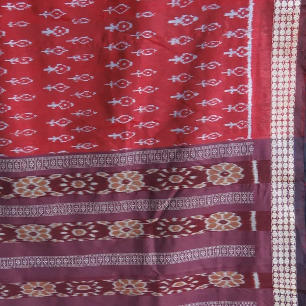 Brown-Red Coloured Bodh Bandha Sambalpuri Pata Saree