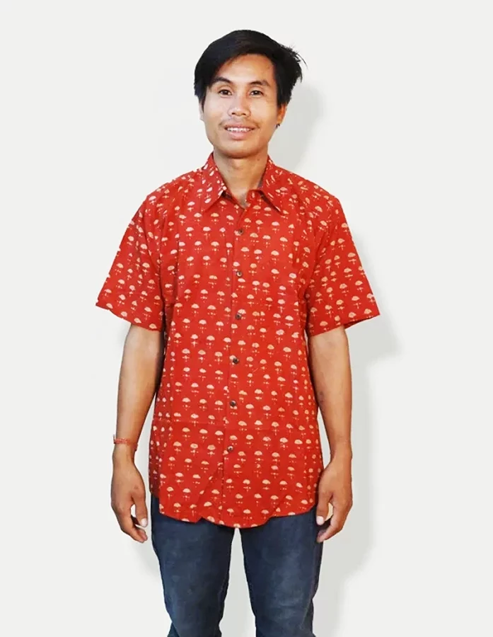 Red Floral Baatik Dyed Cotton Shirt