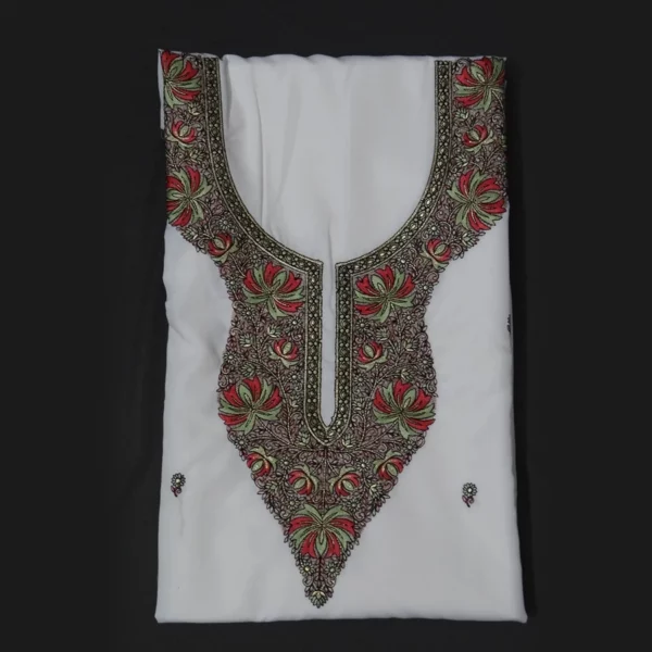 Ivory Kashmiri Embroidered Cotton Dress Material
