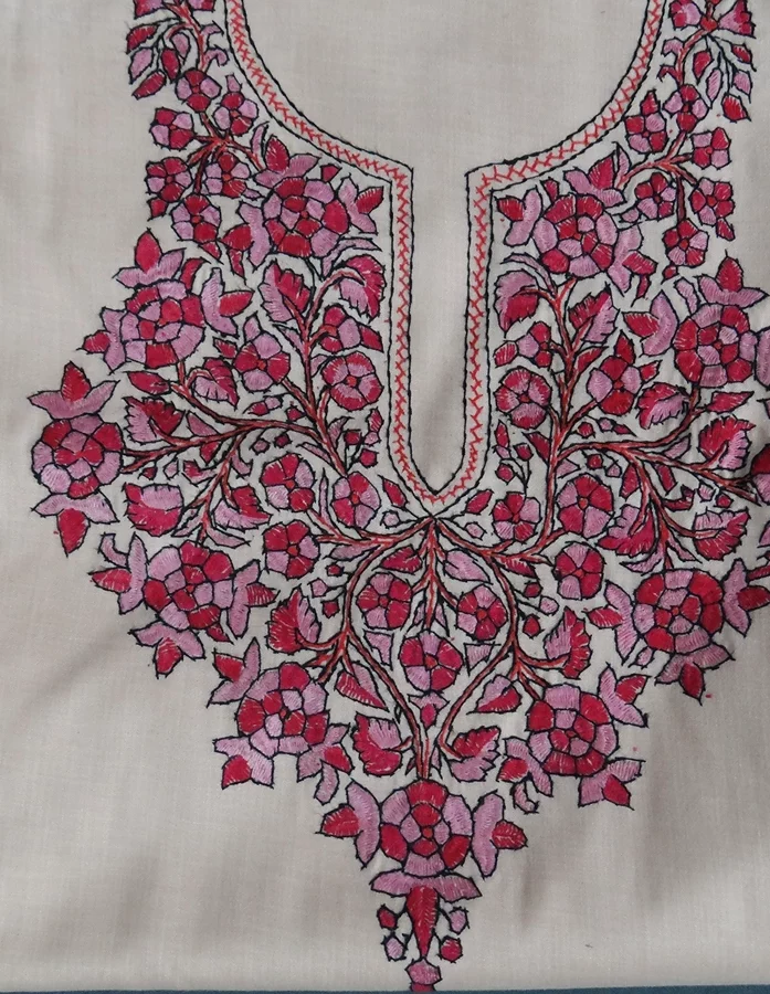 Beige Kashmiri Embroidery Cotton Dress Material