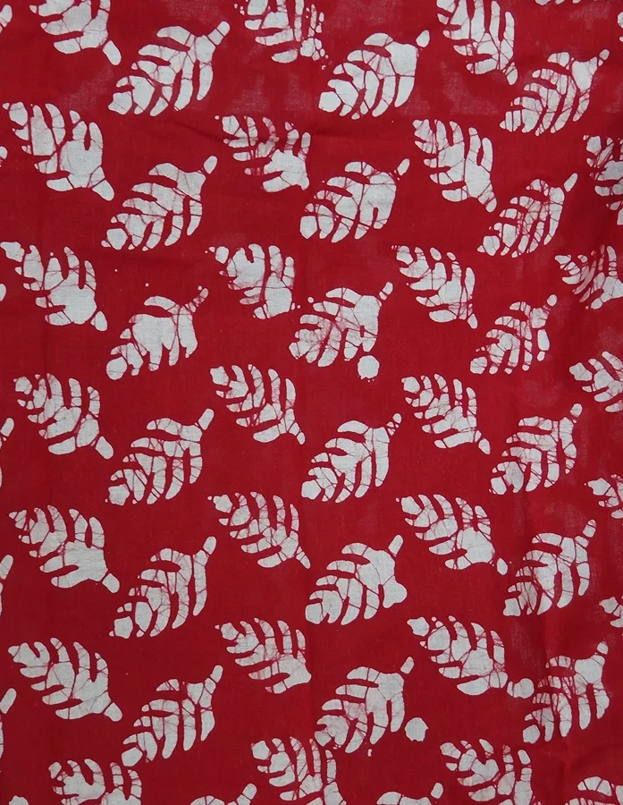 Red and Yellow Leaves Hand Block Printed Dress Material - Gallery Image