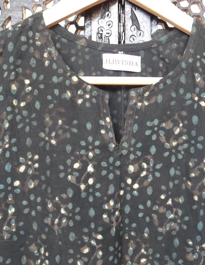 Dark Green Floral Hand Block Printed Kurta