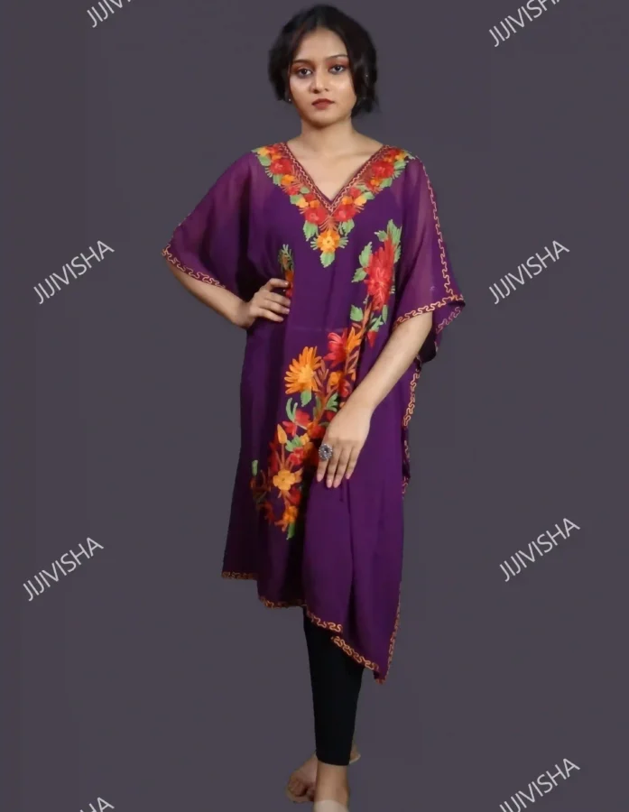 Buy Purple Kashmiri Hand Embroidery Kaftan Online