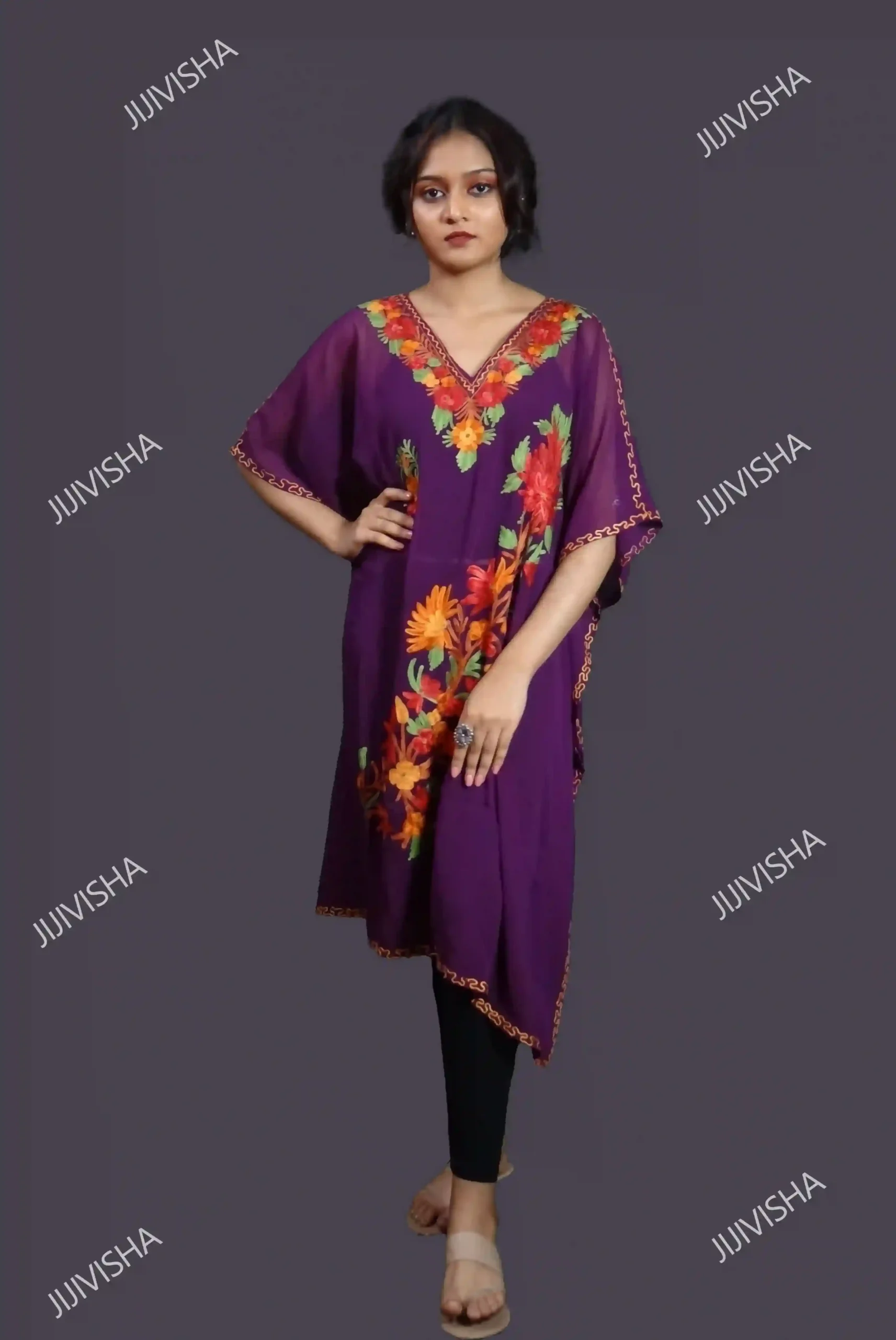 Buy Purple Kashmiri Hand Embroidery Kaftan Online