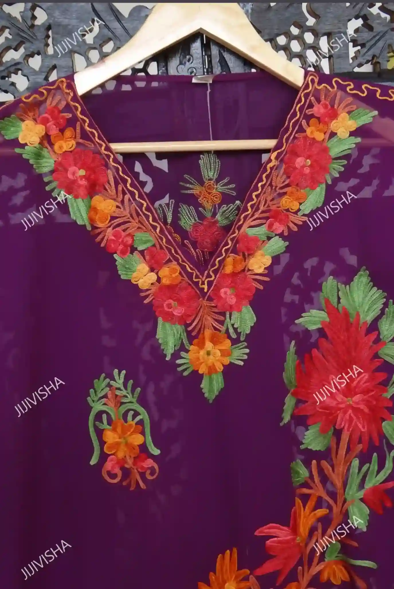 Buy Purple Kashmiri Hand Embroidery Kaftan Online
