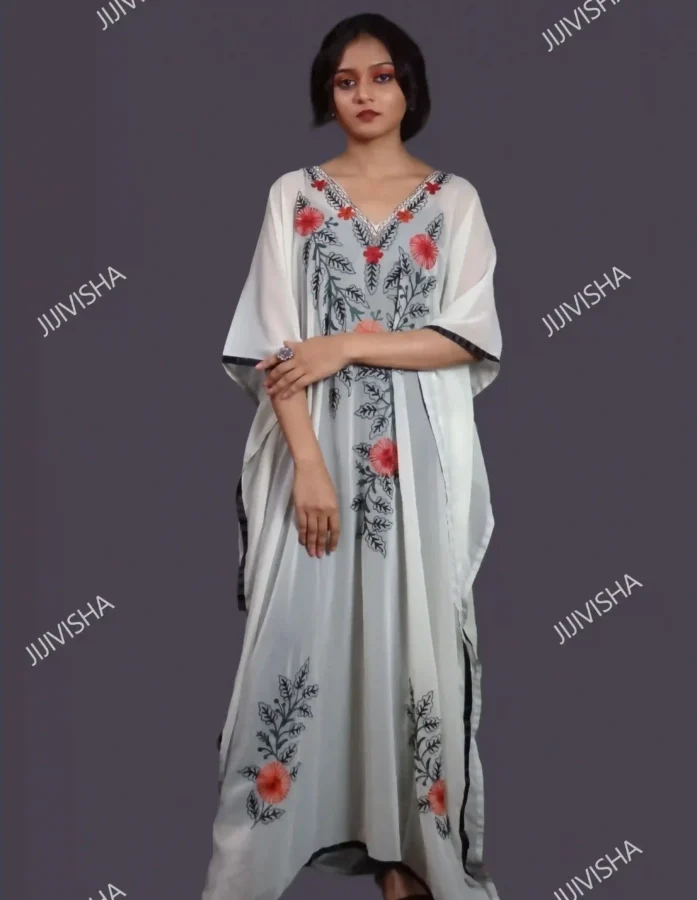 Buy Off White Kashmiri Hand Embroidery Kaftan Online