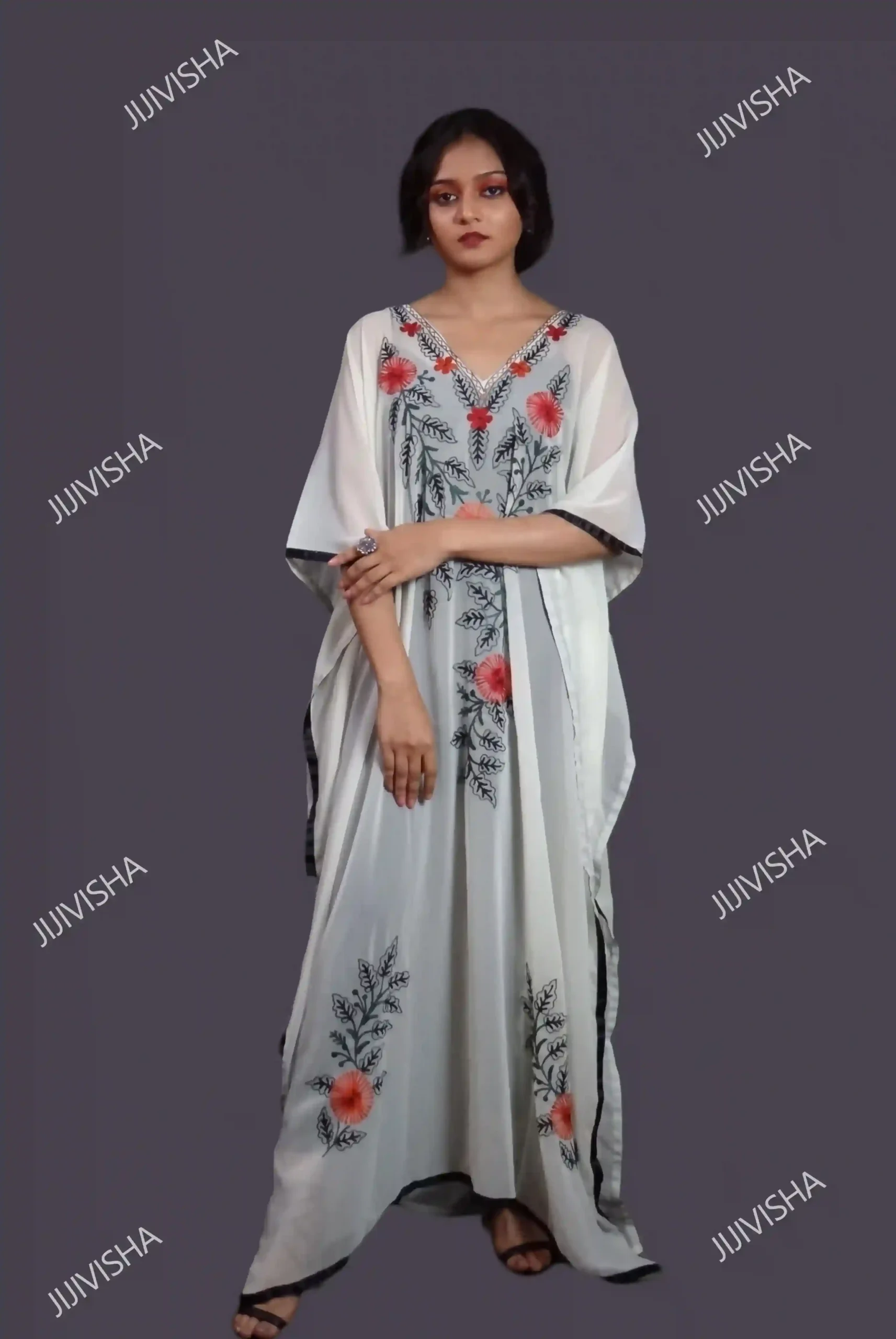 Buy Off White Kashmiri Hand Embroidery Kaftan Online
