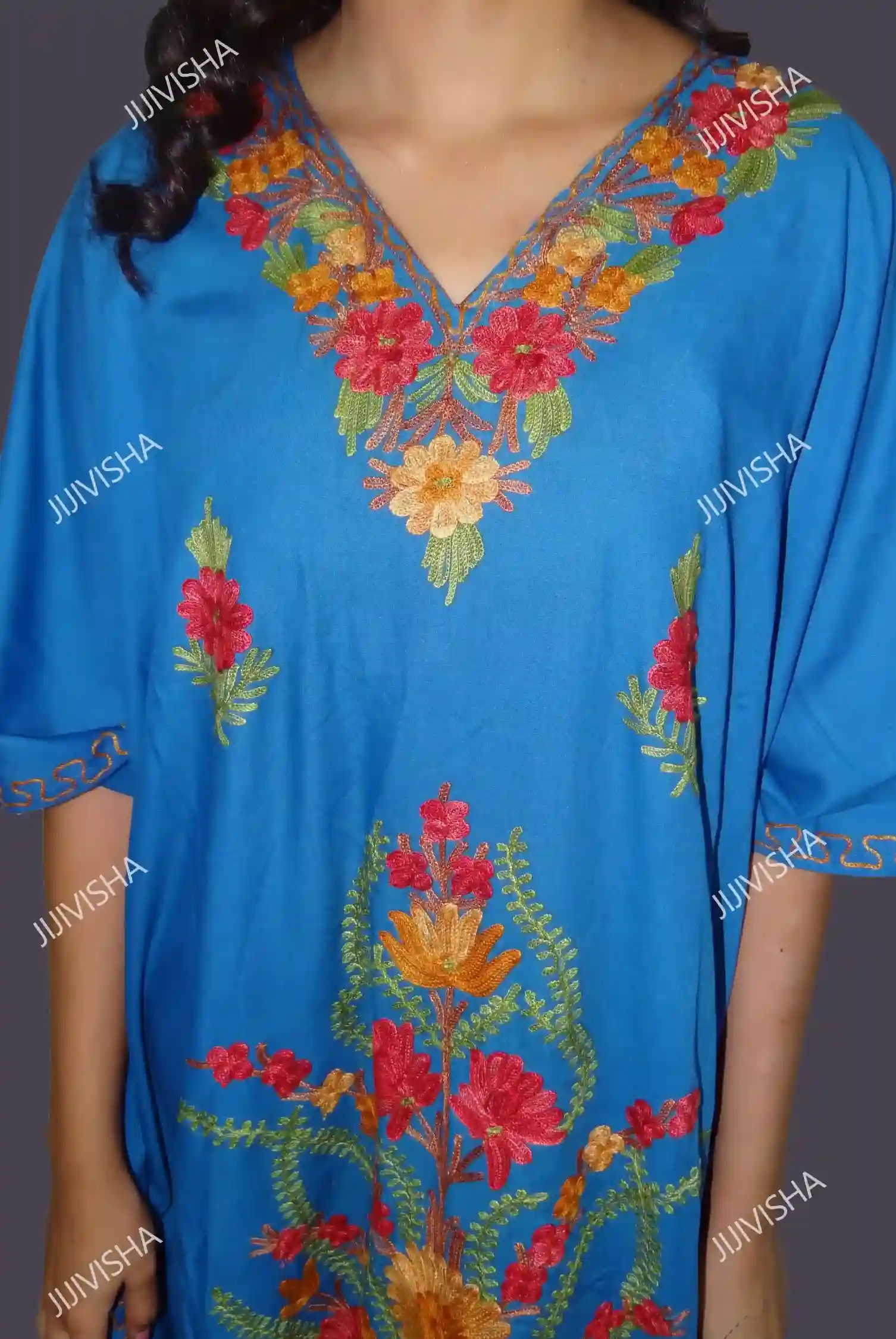 Buy Royal Blue Kashmiri Hand Embroidery Kaftan Online