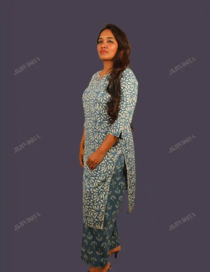 Buy Blue Floral Hand Block Printed Kurta Set Online
