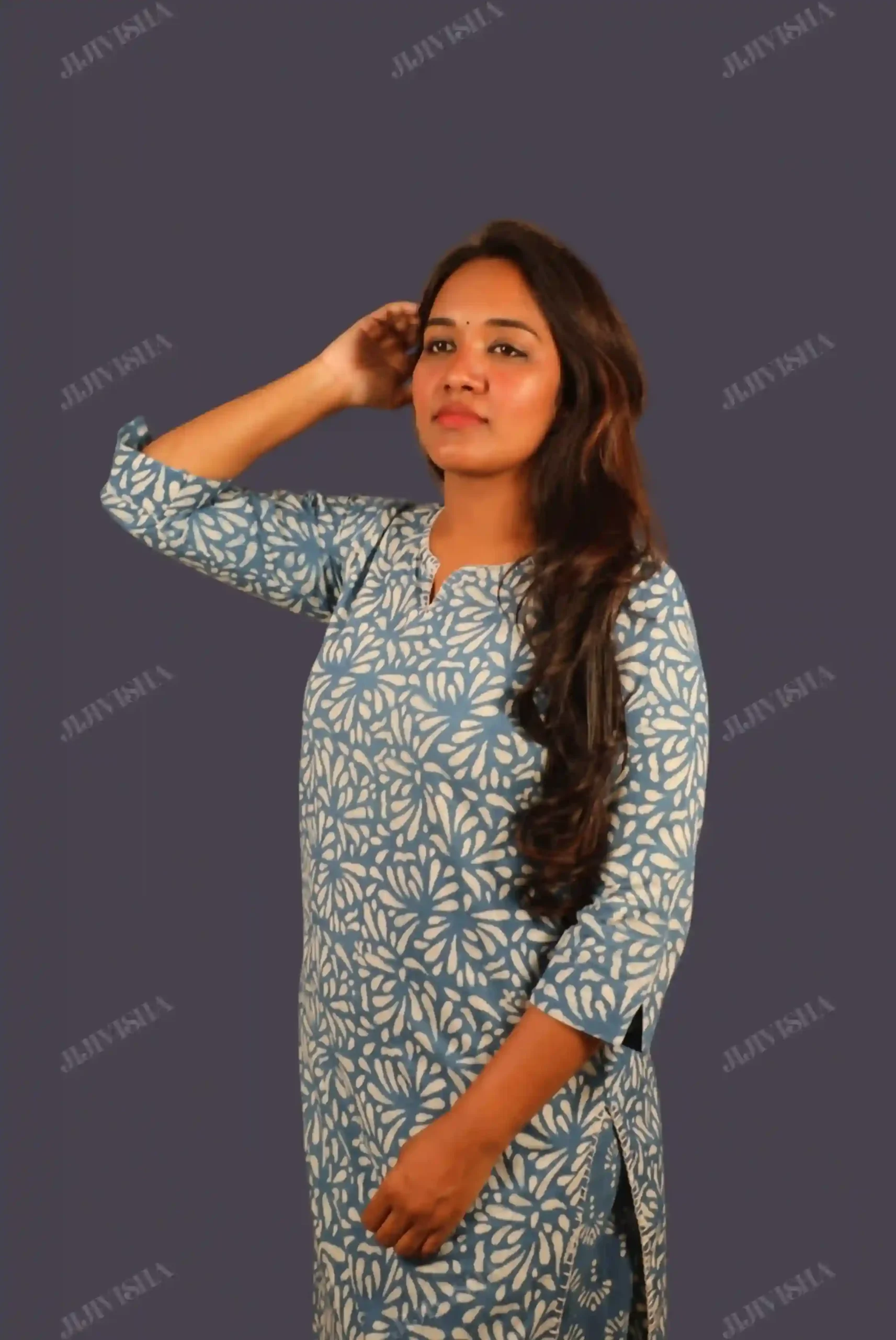 Buy Blue Floral Hand Block Printed Kurta Set Online